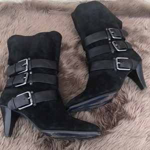 Rebecca Minkoff  mid calf buckle  boots suede 8